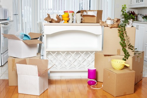 Stacked packing boxes ready for a home move in Wimbledon