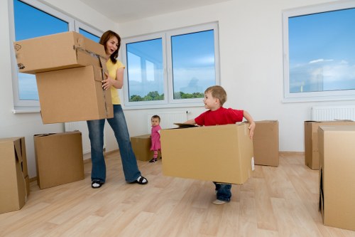 Organised packing boxes prepared for home and office moving