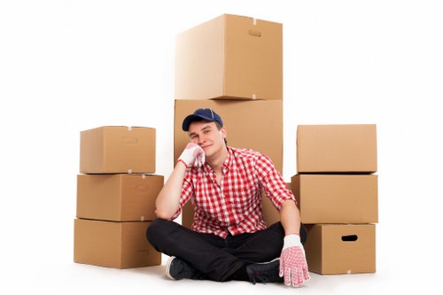 Office furniture and storage items during a Wimbledon relocation